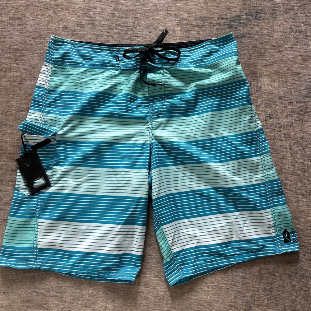 EUC Men's Rusty Striped Blue and White Board Shorts - 34